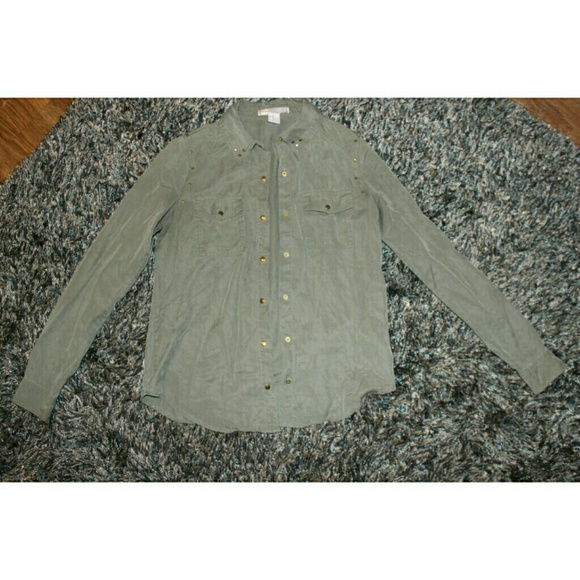 Forever 21 Studded Green Button Up XS - Picture 2 of 8